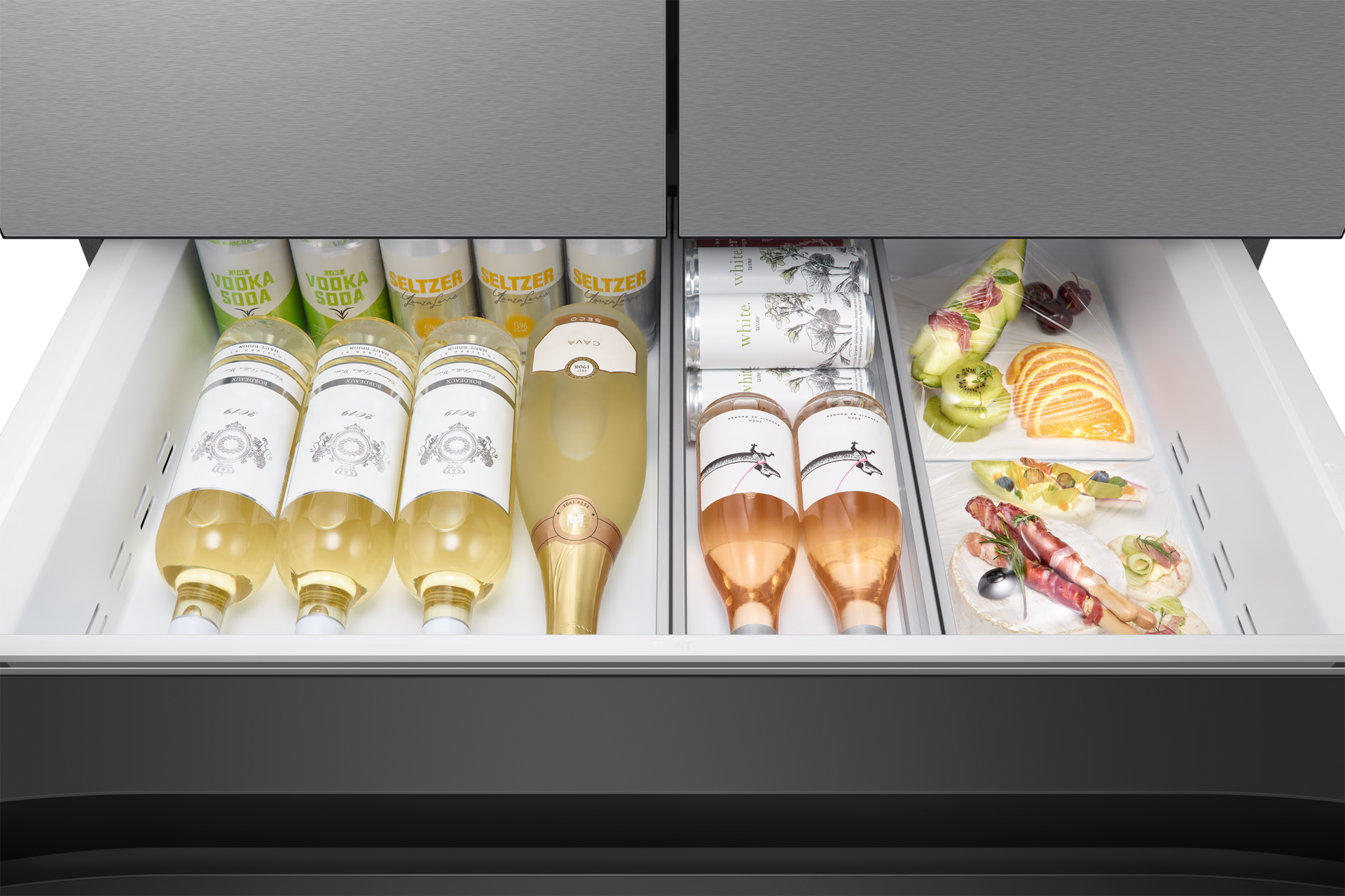 RF90F/36 French Door Refrigerators with Dual Auto Ice Maker Mid-Drawer-Open-Wine Stainless Steel 