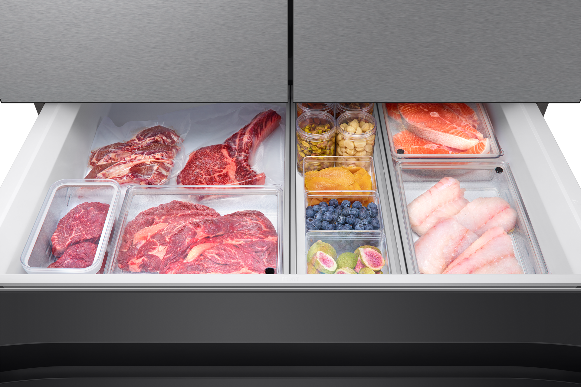 RF90F/36 French Door Refrigerators with Dual Auto Ice Maker Mid-Drawer-Open-Soft-Freeze Stainless Steel 