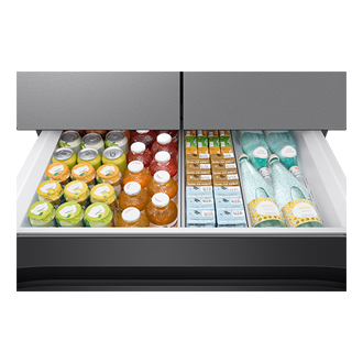 RF90F/36 French Door Refrigerators with Dual Auto Ice Maker Mid-Drawer-Open-Beverage Stainless Steel 