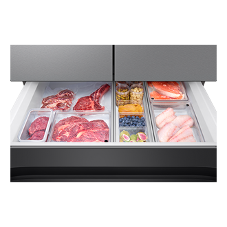 RF90F/36 French Door Refrigerators with Dual Auto Ice Maker Mid-Drawer-Open-Soft-Freeze Stainless Steel 