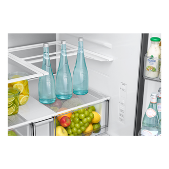 French Door Zero clearance fit with SpaceMax 28.5 cu.ft Slide-in-Shelf-Food Silver 