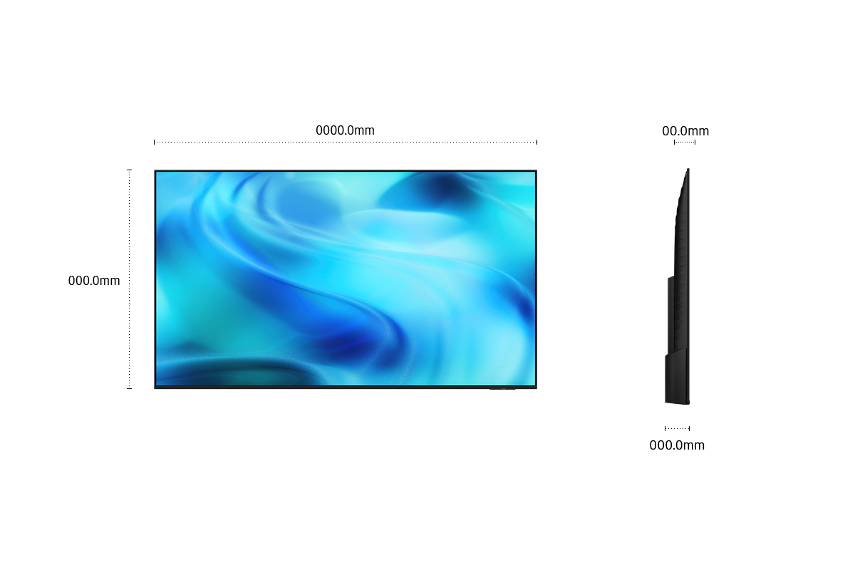 Dimensions de l'écran du Samsung Crystal UHD U8000H uniquement (1 354 x 810 x 127 mm). Hauteur avec le socle « Black Basic » (1 354 mm). Dimensions du socle « Black Basic » (810 x 127 mm).