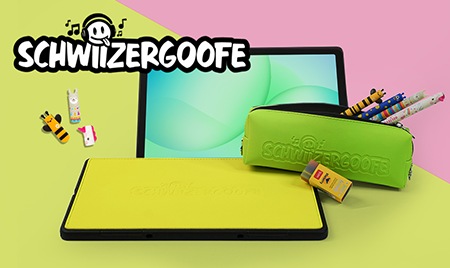 Kaufe jetzt das Galaxy Tab A11+ (SM-X230NZAREUE) und erhalte exklusive Goodies – Schwiizergoofe Cover, Etui, 4 Legami Stifte & Radiergummi im Warenkorb gratis dazu!