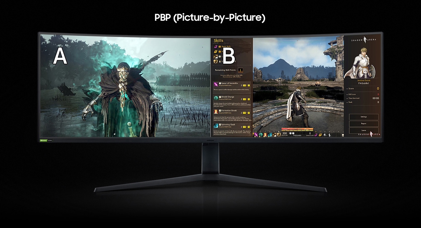 PBP (Picture-by-Picture) function displays different screens on the left and right sides of the screen.