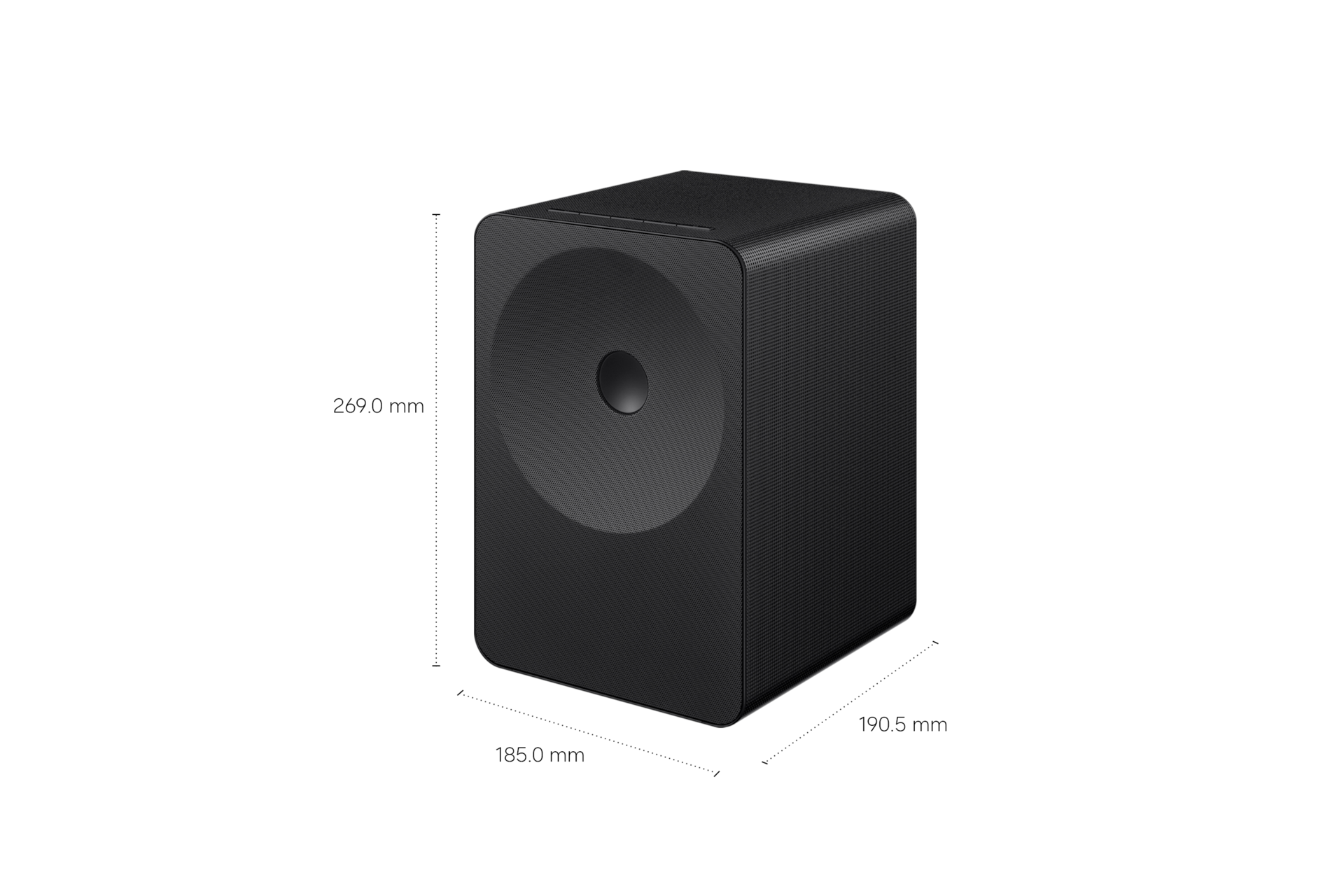 Music Studio 7 mit den Dimensionen angegeben. Abmessungen: 269 mm hoch,185 mm breit, 190.5 mm tief. 