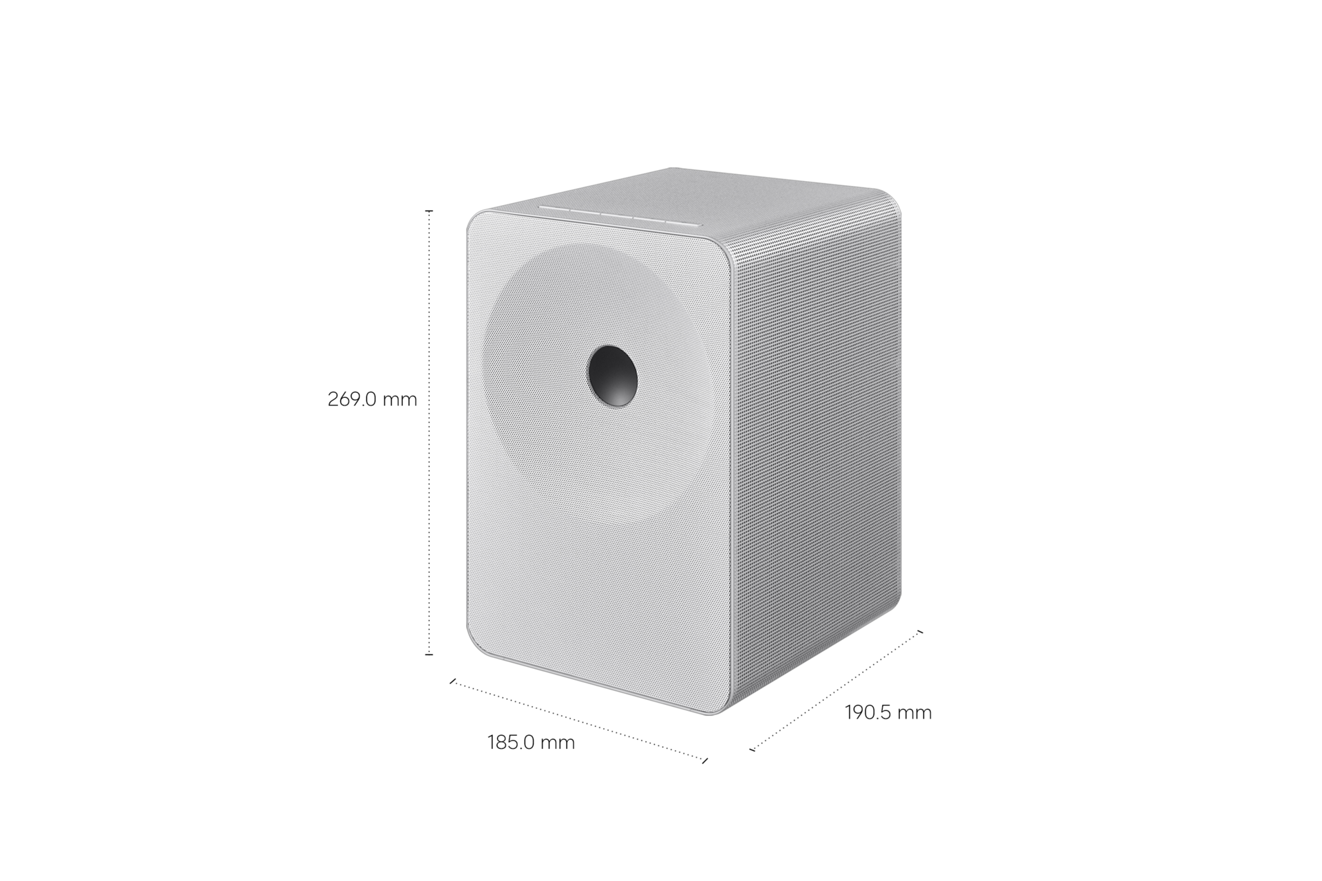 Music Studio 7 mit den Dimensionen angegeben. Abmessungen: 269 mm hoch,185 mm breit, 190.5 mm tief. 