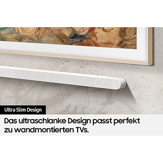 Die Samsung Ultra Slim Soundbar S801D und ein Fernseher sind an der Wand montiert.