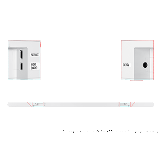 Rückseite der Soundbar S800D mit den Anschlüssen Service, HDMI und DC19V.