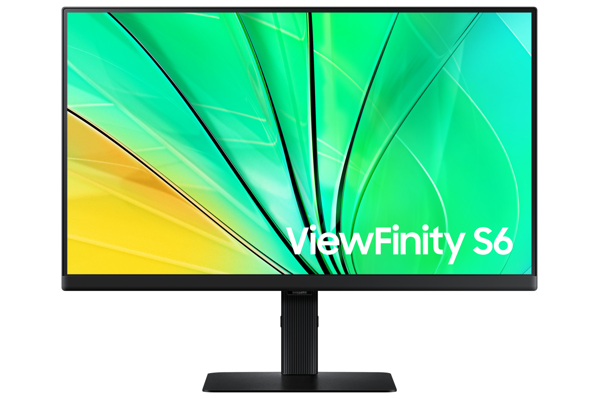 Vorderseite des 24-inch Samsung ViewFinity S60D. Der Bildschirm zeigt eine grüne Welle.