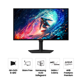 Abmessungen des Samsung Odyssey OLED G6 (609,9 x 512,7 x 250,2 mm) mit Ständer und einer Bildschirmtiefe von 57,0 mm ohne Ständer.