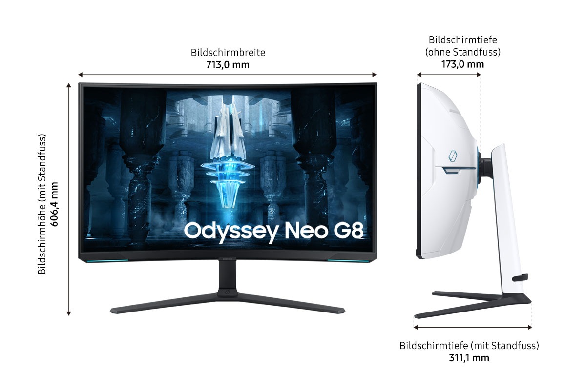 LS32BG850NUXEN Bildschirmmasse mit und ohne Standfuss