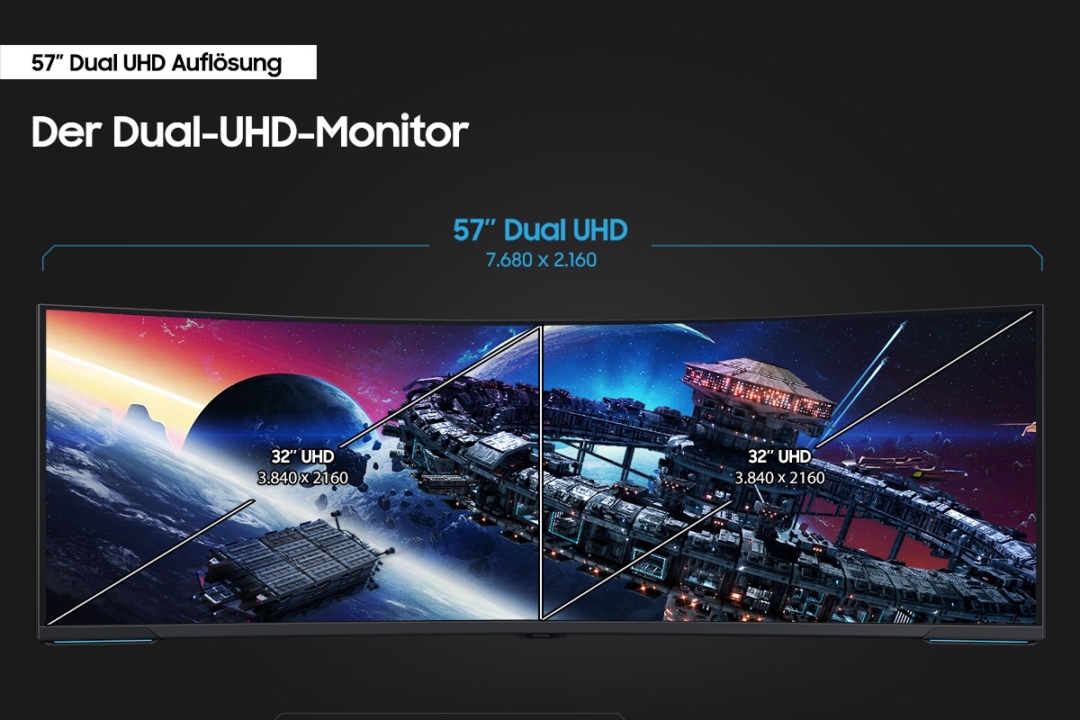 Samsung Odyssey Neo G95NC bietet den Dual UHD Monitor in 57 Zoll von Samsung.