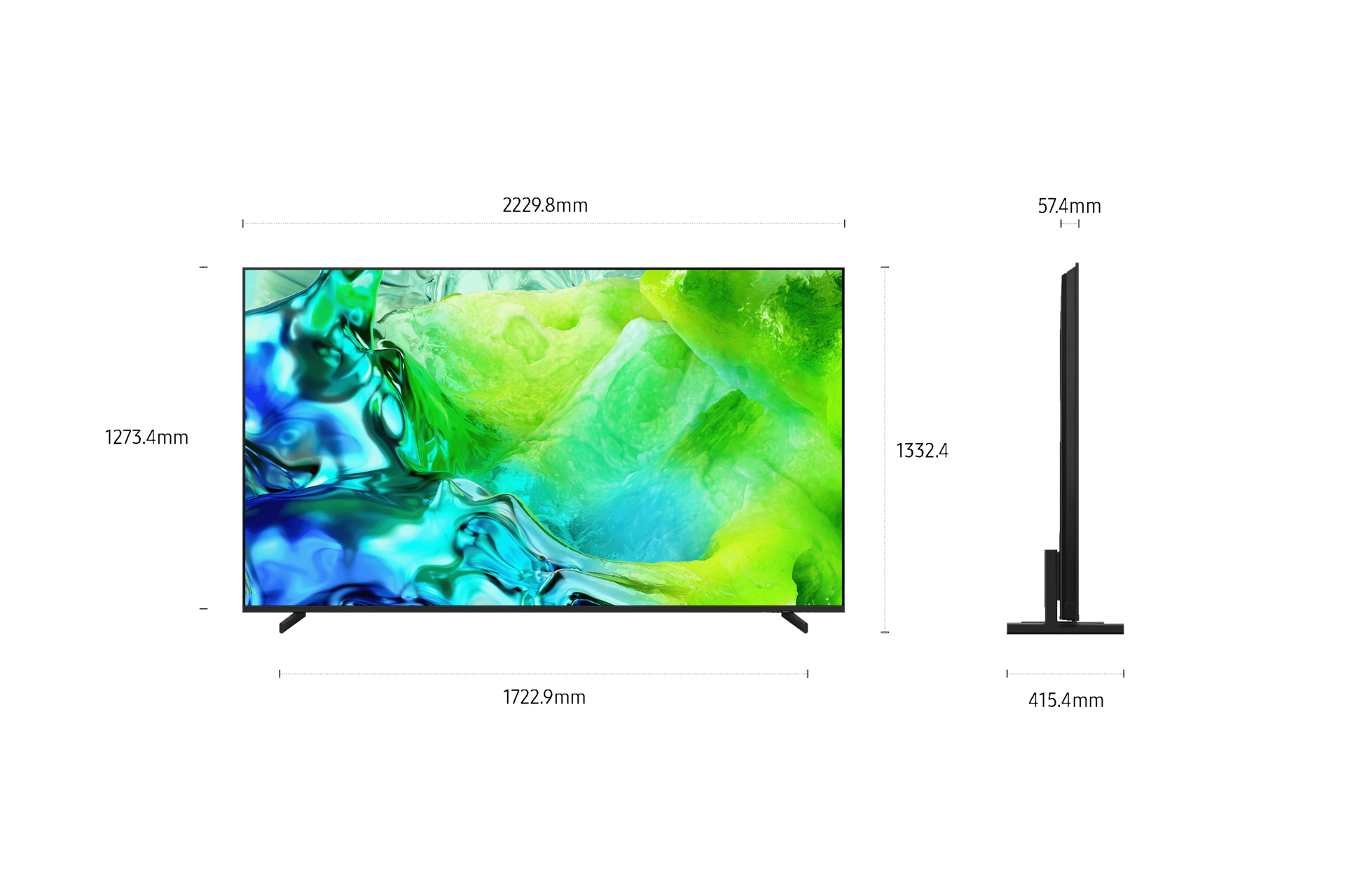 Neo QLED QN80H deren Abmessungen eingeblendet sind. 