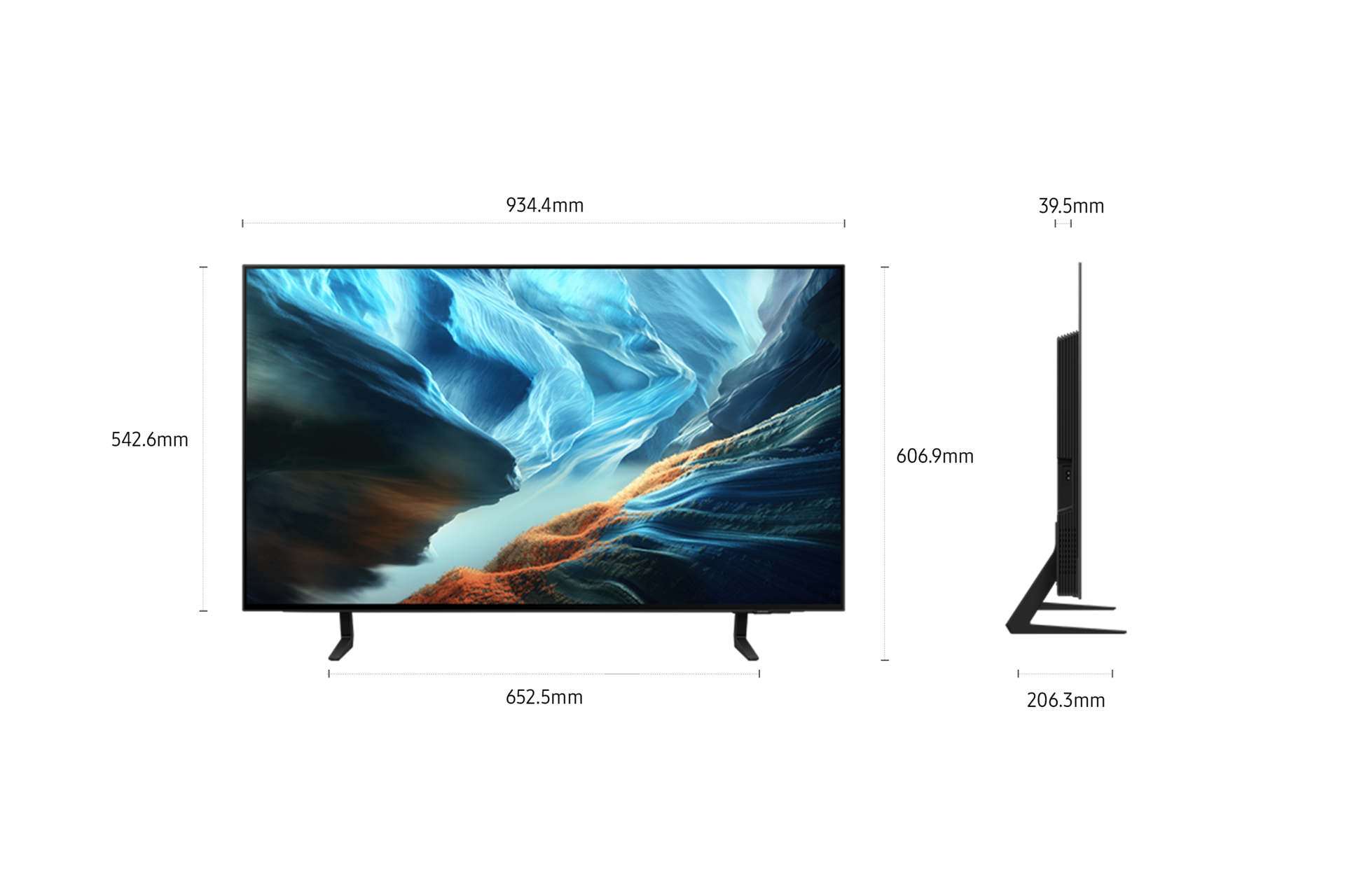 OLED S90H deren Abmessungen eingeblendet sind. 
