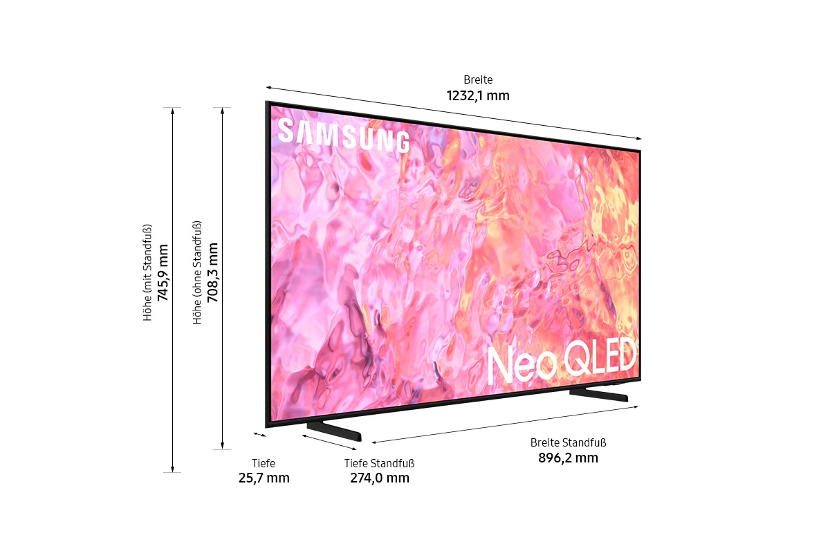Dimension of Samsung QLED TV Q60C with black branch stand