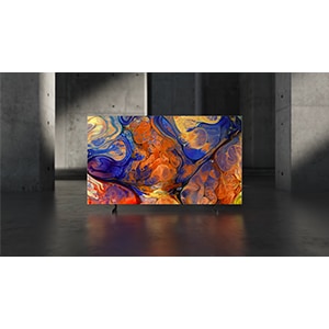 Color graphic is on display on a OLED TV screen.