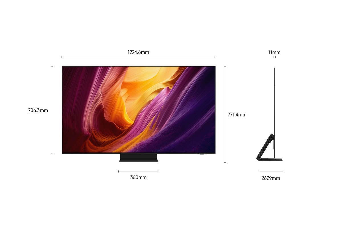 OLED S95H deren Abmessungen eingeblendet sind. 
