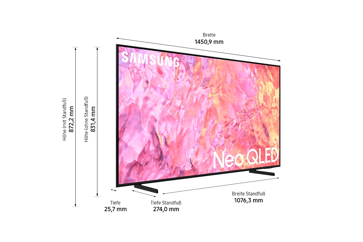 Dimension of Samsung QLED TV Q60C with black branch stand
