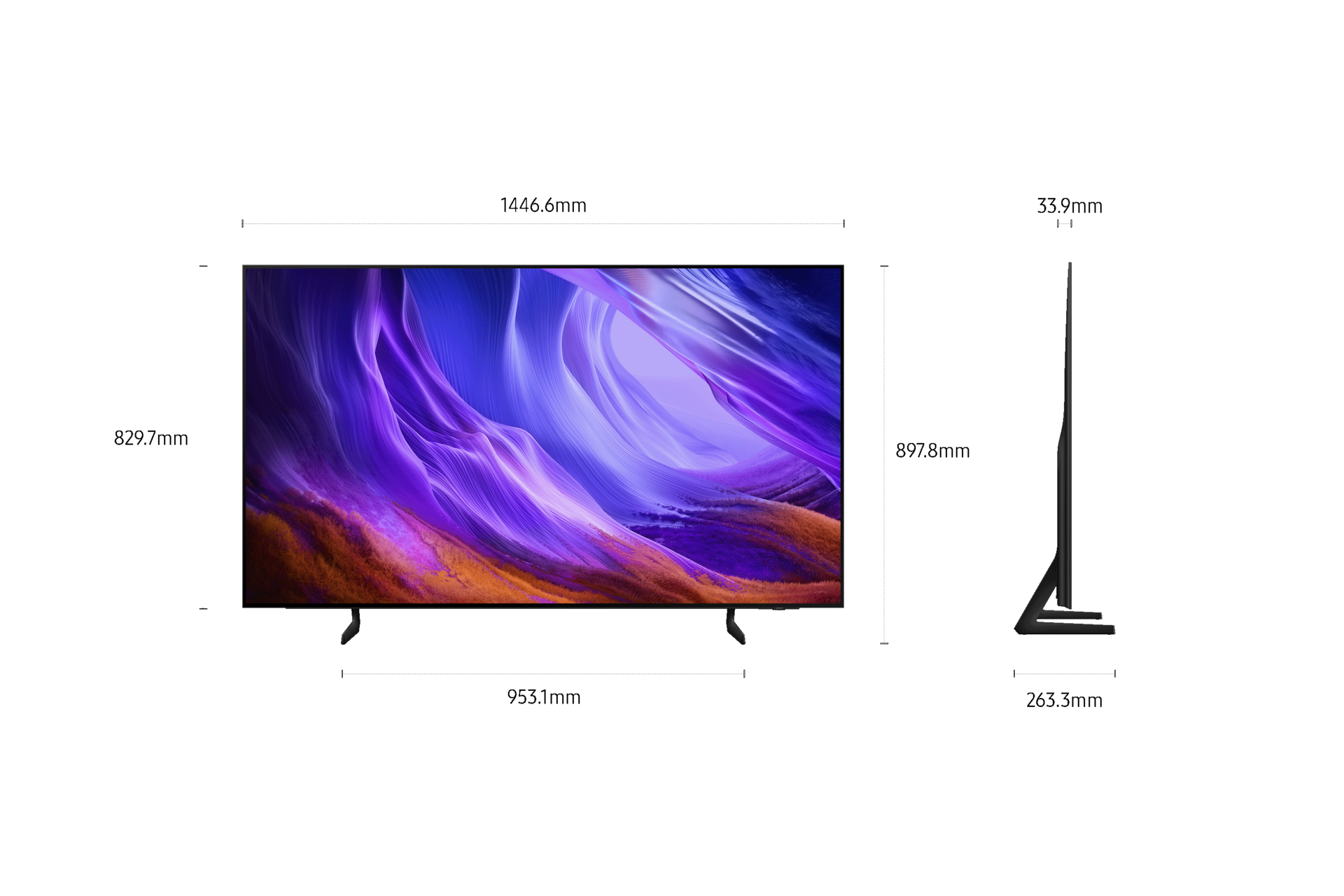 OLED S85H deren Abmessungen eingeblendet sind. 