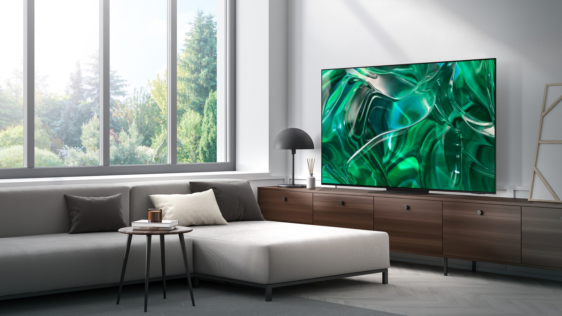 OLED is displayed in a living room.