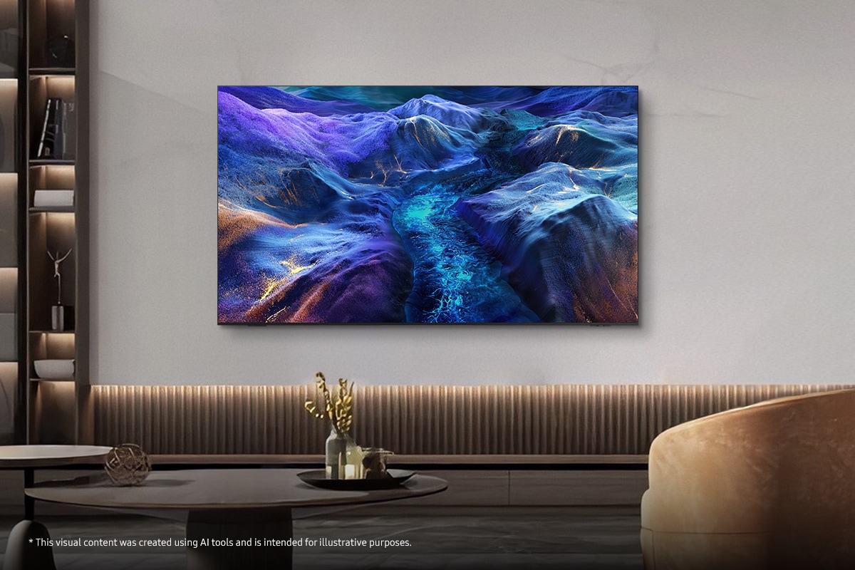 Neo QLED QN990H deren Abmessungen eingeblendet sind. 