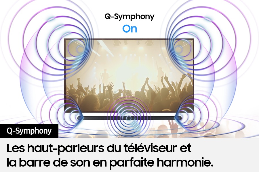 Lorsque la fonction Q-Symphony est activée, les sons du téléviseur et de la barre de son ultra-fine se fondent en un ensemble harmonieux.