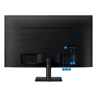 Interfaces de connexion du Samsung Smart Monitor M70D 32-pouces incluant un port USB-C(65W), un port USB (SERVICE), deux ports USB, deux ports HDMI IN et le connecteur d'alimentation.