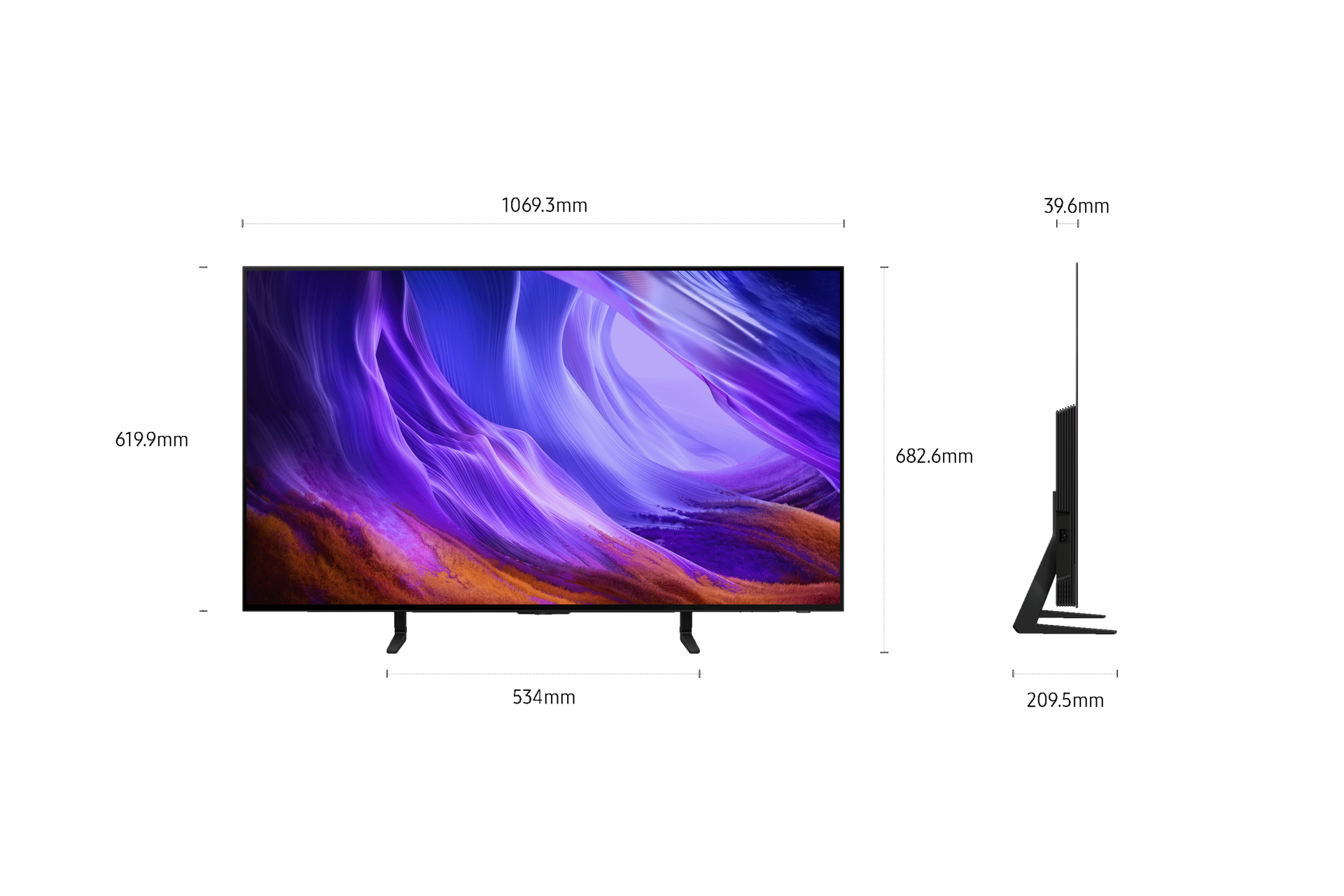 OLED S85H dont les dimensions sont affichées. 