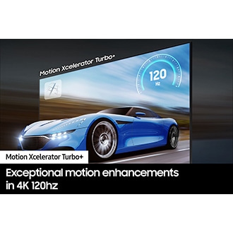 Un téléviseur QLED Q70C doté de la technologie Motion Xcelerator Turbo+ affiche clairement l'image d'un jeu vidéo à l'écran.