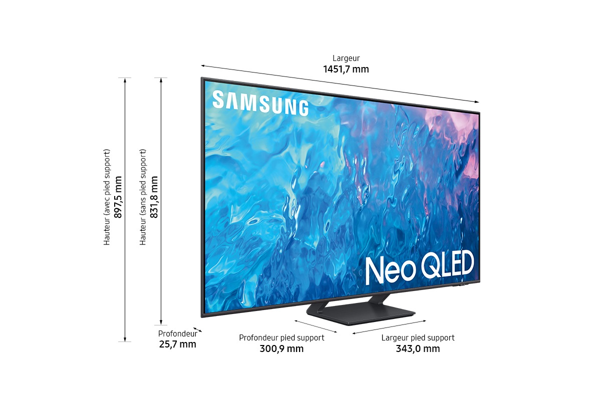 Dimensions du téléviseur Samsung QLED Q70C avec le pied central gris