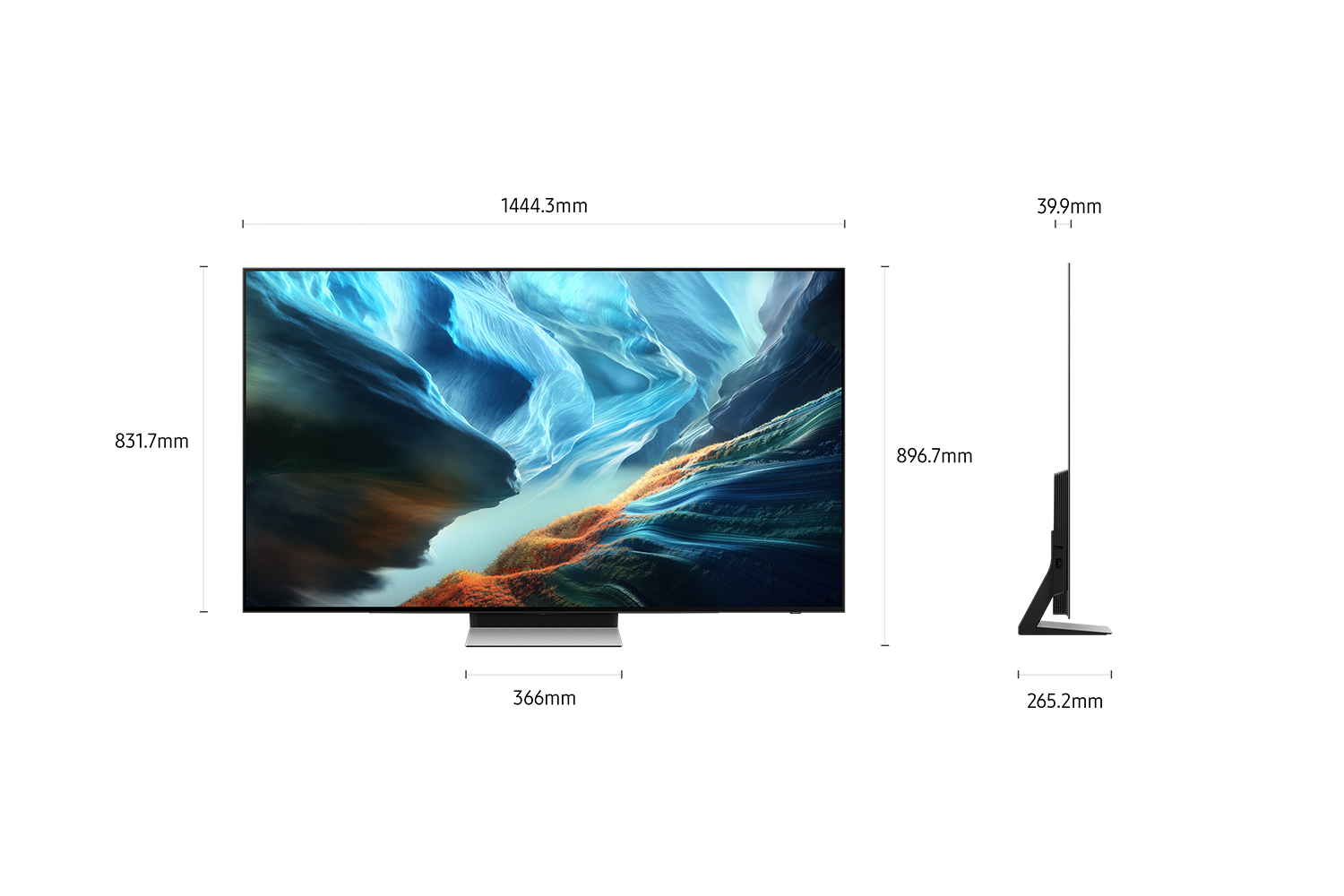 OLED S90H dont les dimensions sont affichées. 