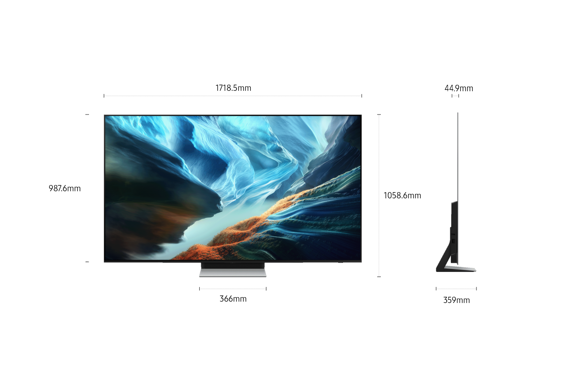 OLED S90H dont les dimensions sont affichées. 