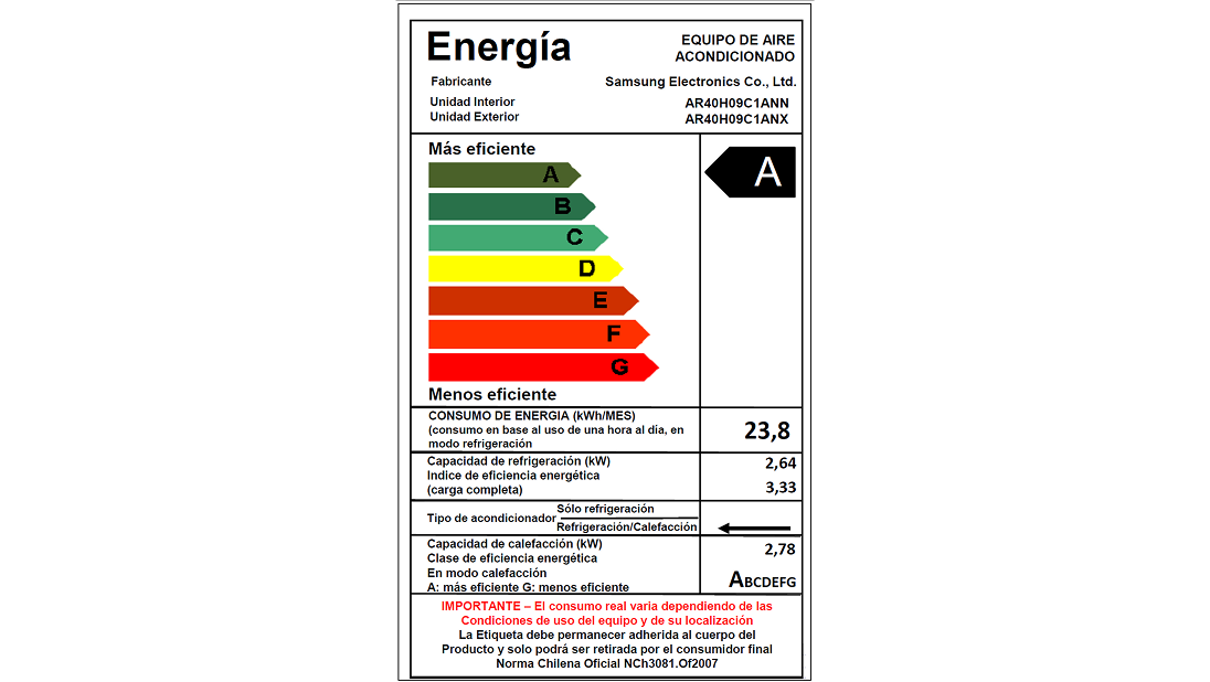 Samsung Essential Inverter AR40H09C1AN 9000 BTU Frío/Calor Wi-Fi Blanco, foto 7