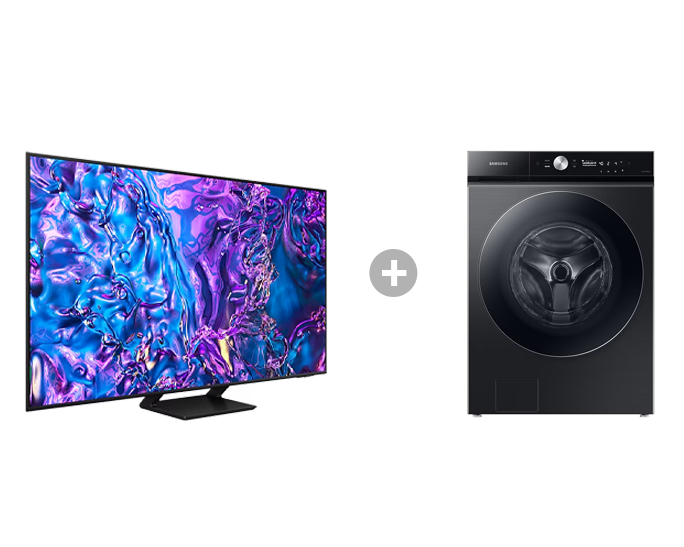 Samsung Lavadora de carga frontal Bespoke 25Kg con Sistema de Lavado Inteligente + 85'' QLED 4K Q70D Smart TV (2024) - Negro · F-QN85QWF2501