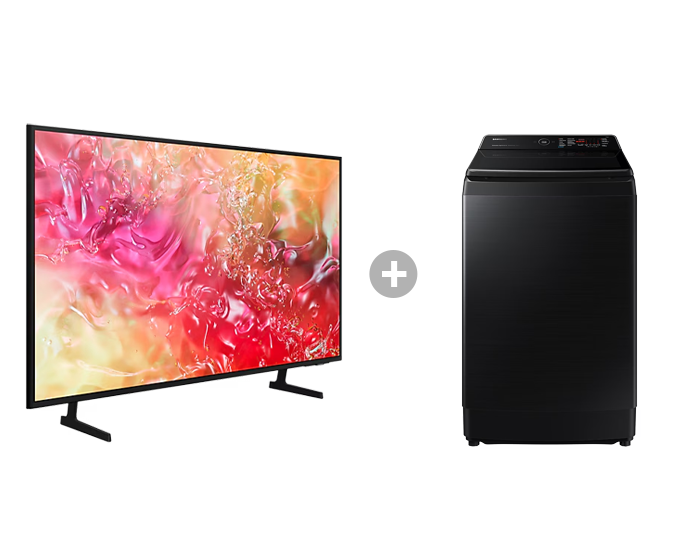 Samsung Lavadora carga superior 13Kg SmartThings + 75'' Crystal UHD Smart TV (2024) - Negro · F-UN75DWA1314