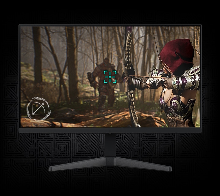 Una pantalla de monitor muestra a un arquero apuntando a un enemigo.