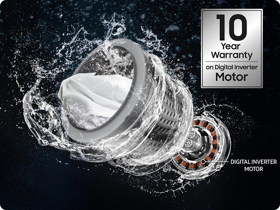 Compra con confianza cualquier modelo de lavadora Samsung con Motor de Inversor Digital y recibe una garantía de 10 años en el motor.