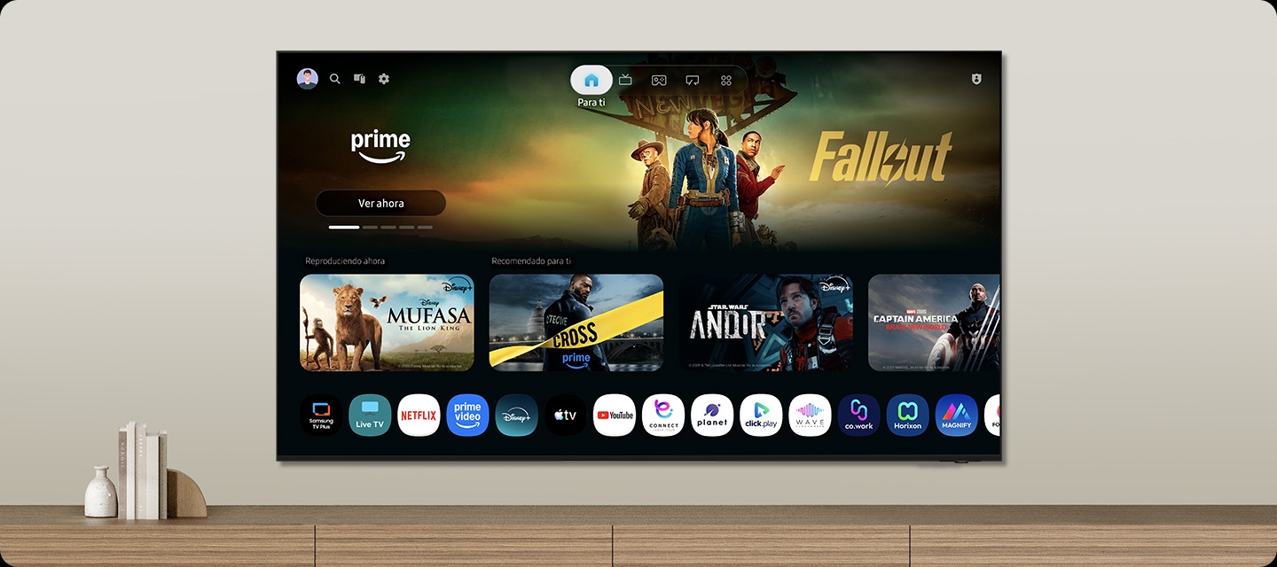 Pantalla de inicio de One UI Tizen con aplicaciones de streaming