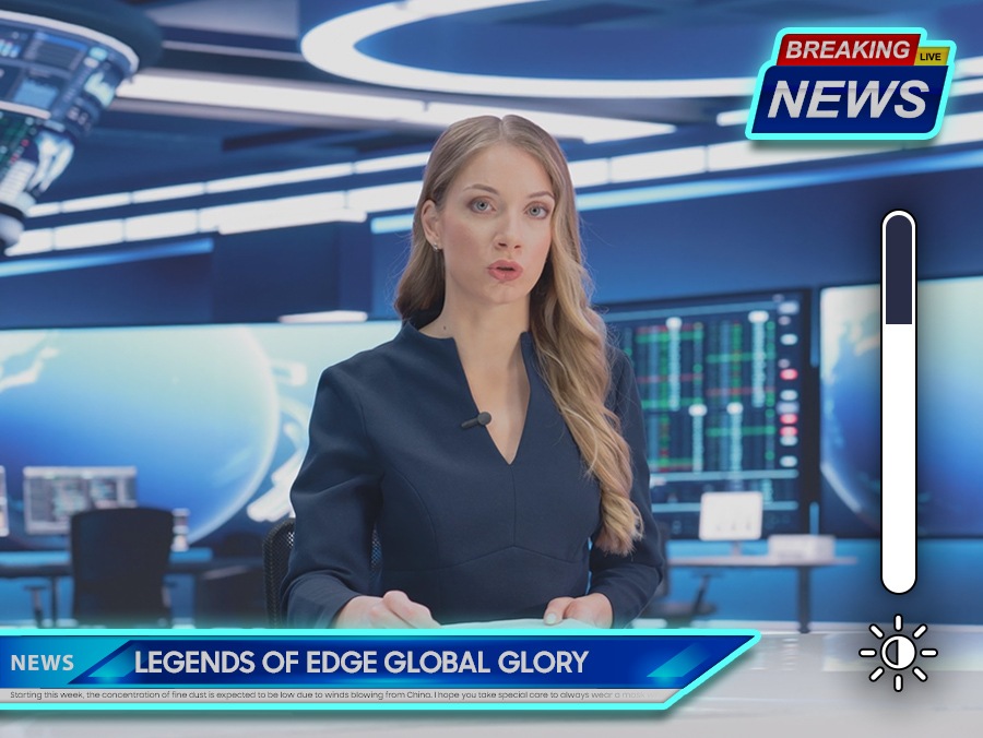 La imagen muestra un monitor con una presentadora de noticias en la pantalla. En el lado derecho, una barra vertical representa el nivel de brillo, que está ajustado casi al mínimo. Debajo de la barra hay un icono de sol, lo que sugiere una función de ajuste de brillo.