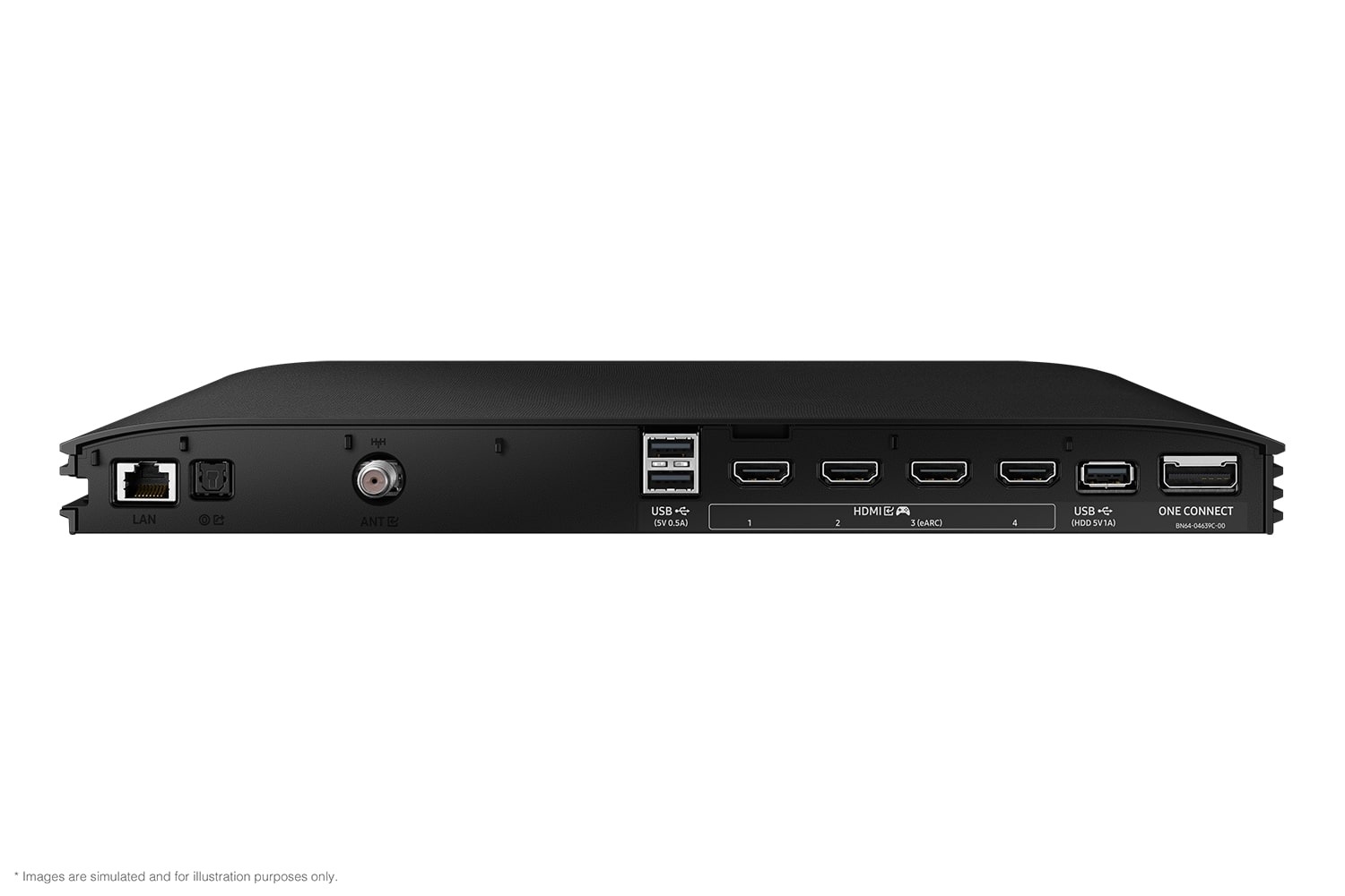 Samsung 2024 OLED 4K S95D tiene puertos USB, HDMI, LAN, atenna, etc. en Acoplable Slim One Connect