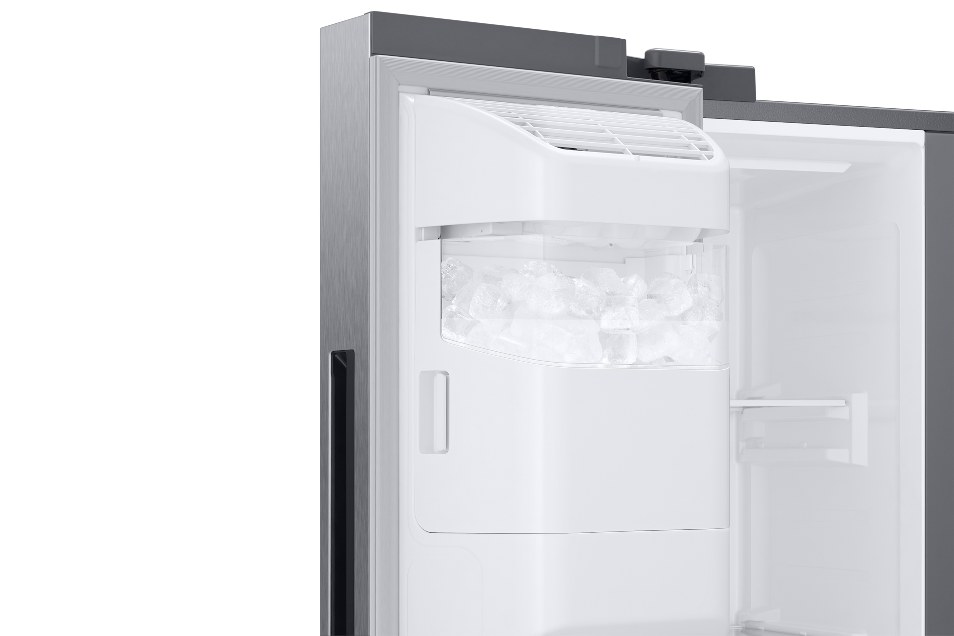 Refrigerador Side By Side Con Dispensador 628 lt Detail-Indoor-Ice-Maker Natural Gray 