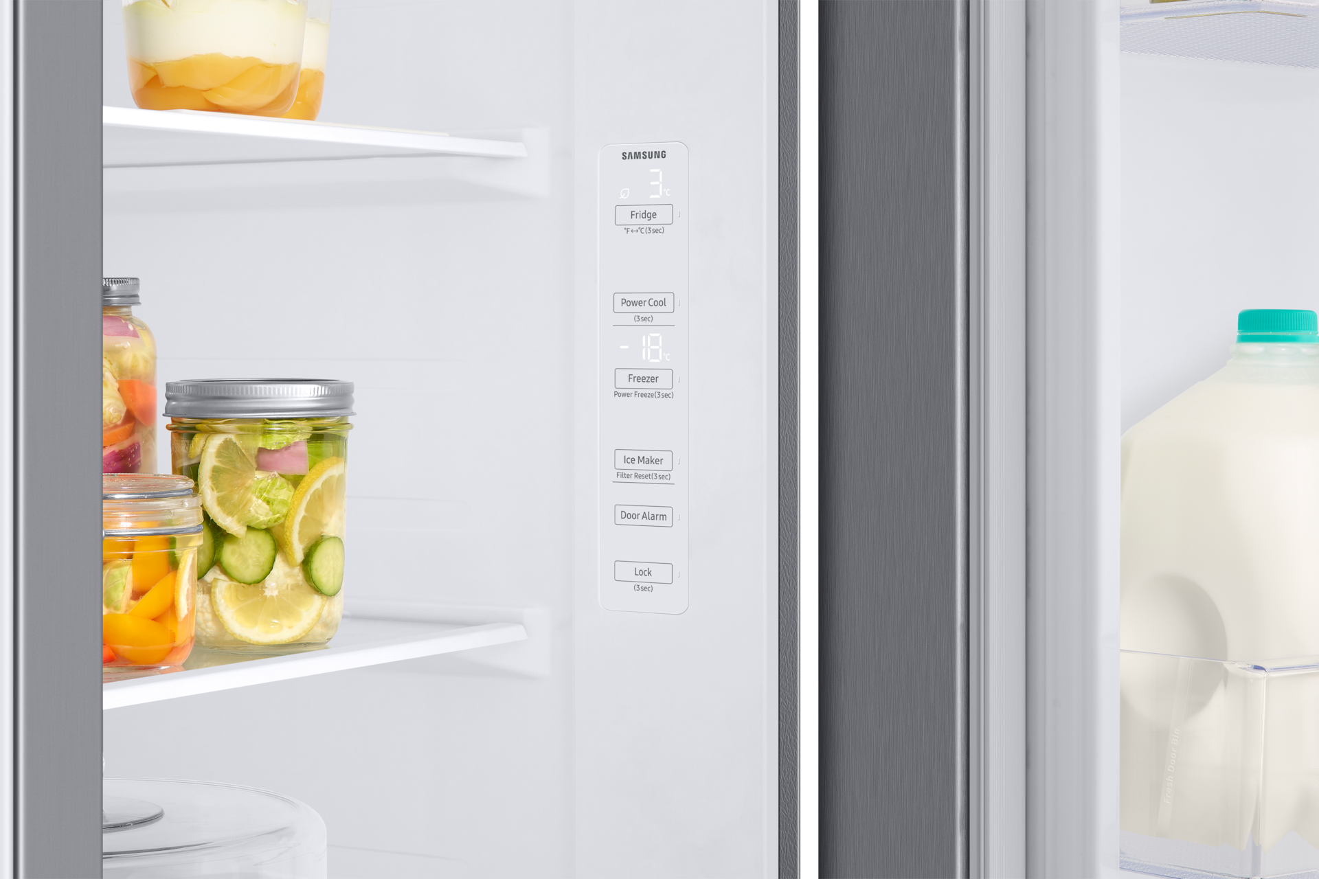 Refrigerador Side By Side Con Dispensador 628 lt Detail-Hidden-Display Natural Gray 