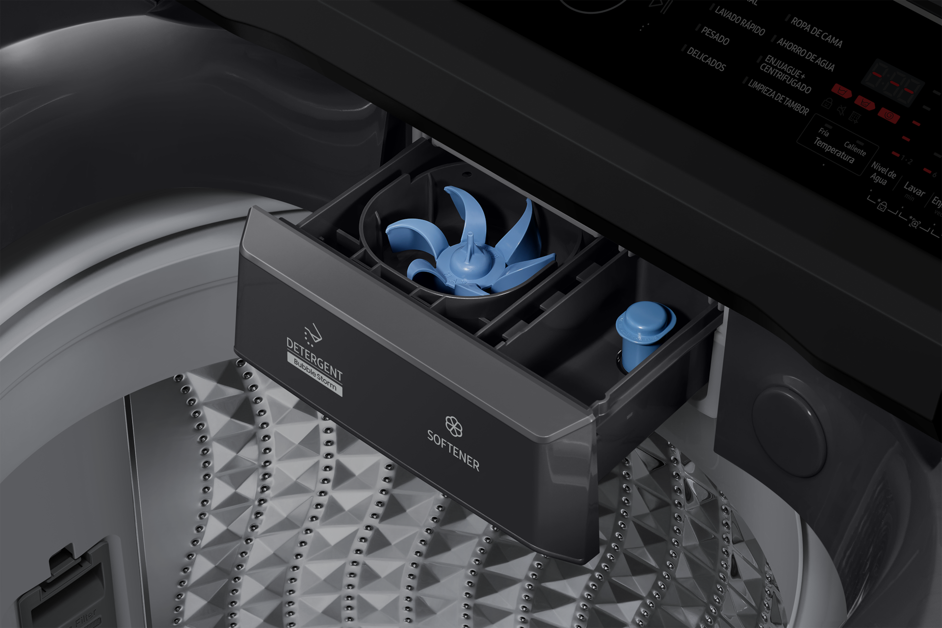 Bespoke AI Top Load Washer with AI Wash Detail3 Glam Deep Charcoal 