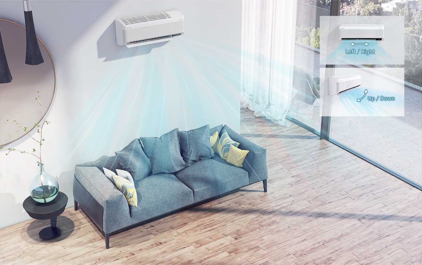 Amplio flujo de aire con oscilación automática de 4 vías