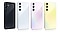 Cuatro dispositivos Galaxy A55 5G en fila y en varios colores: Azul asombroso, Azul hielo asombroso, Púrpura asombroso y Limón asombroso. Cada smartphone cuenta con una disposición de 3 cámaras en la parte posterior.