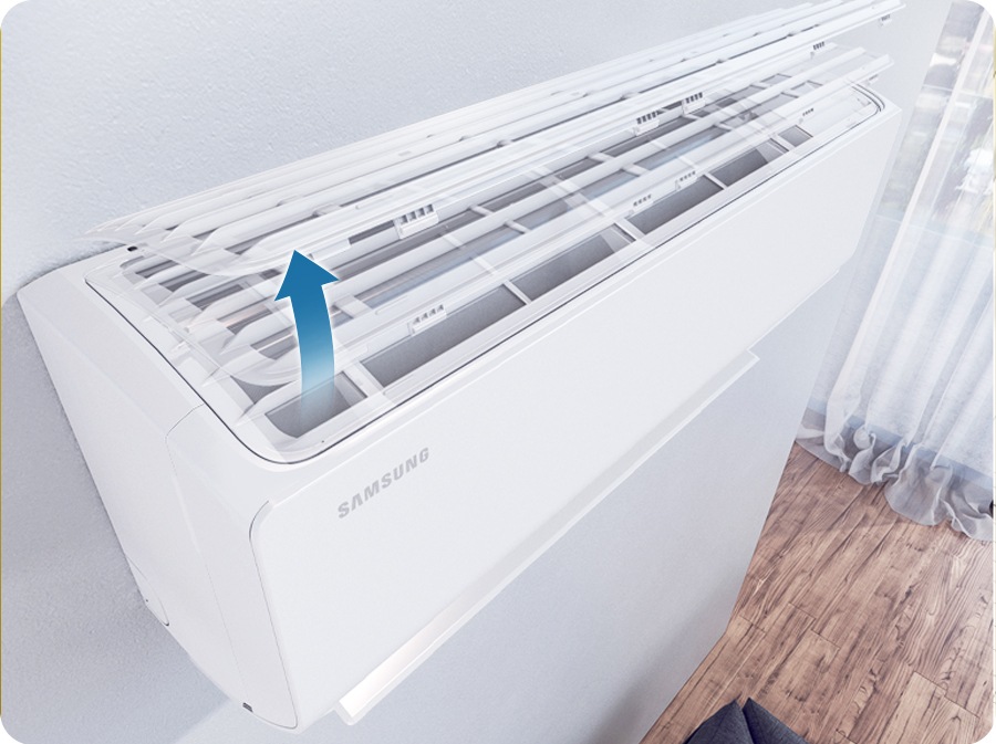 The air conditioner cover can be lifted and easily removed.