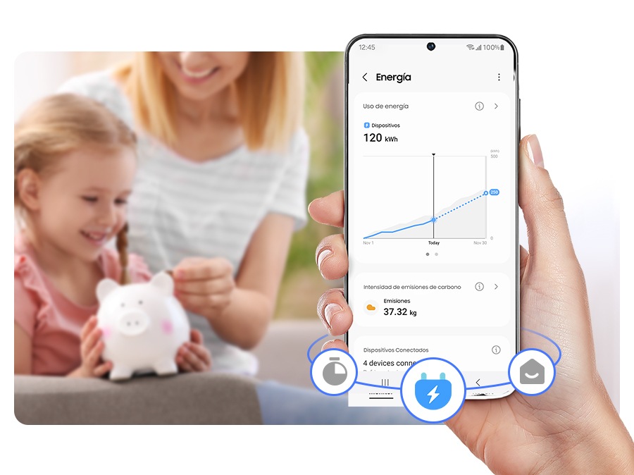 A person is using the SmartThings Energy and checks the energy usage.
