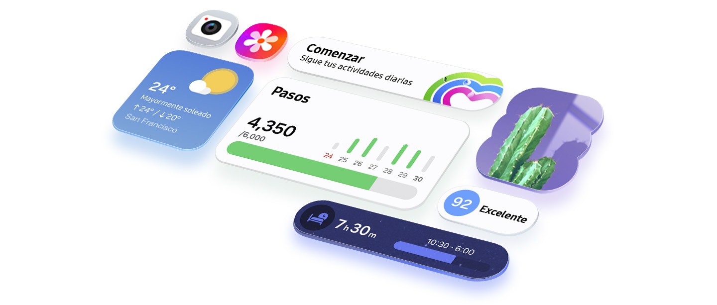 Various app icons and app widgets from the One UI 8.5 user interface are neatly arranged in a grid, highlighting the intuitive look.