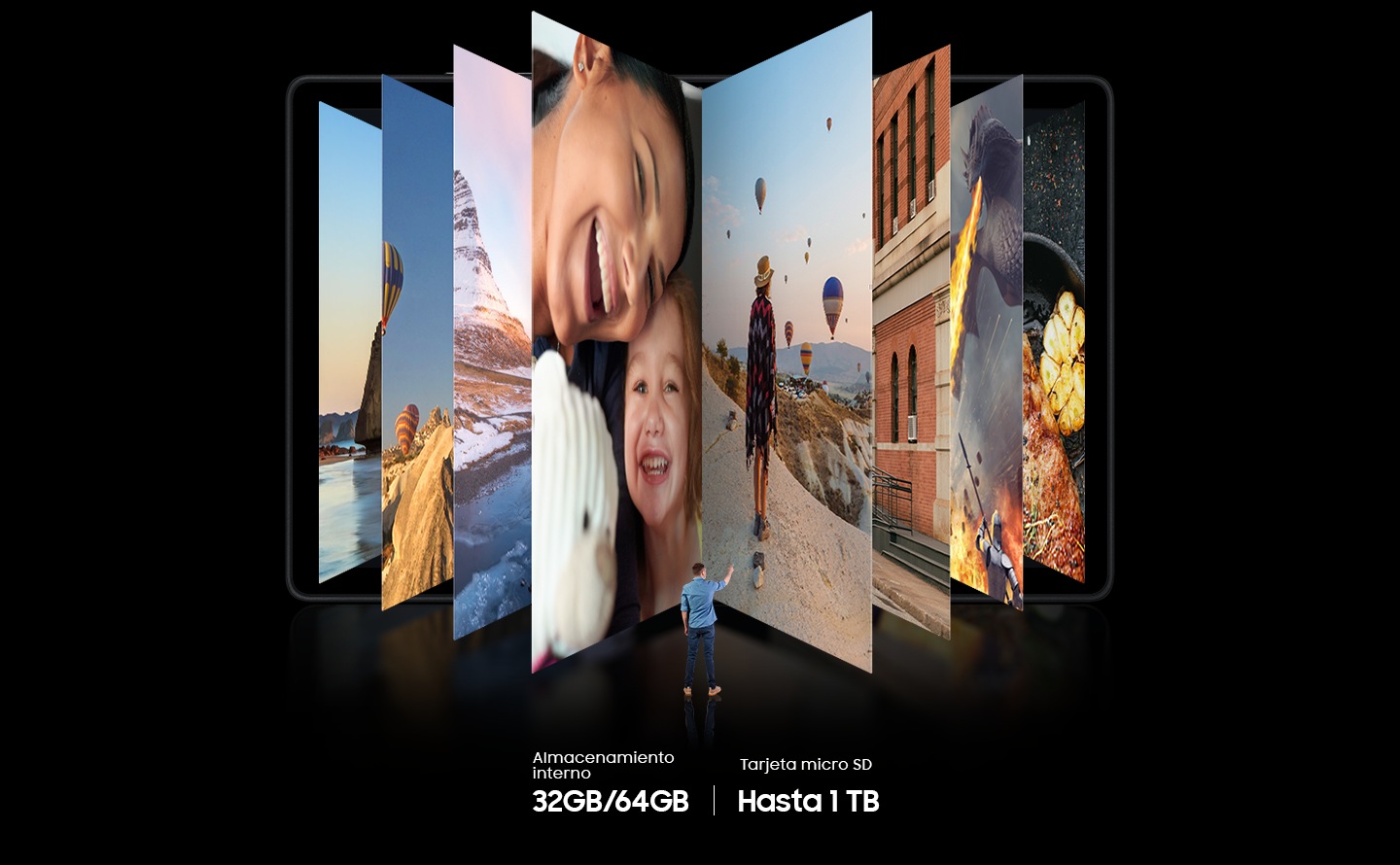 Un hombre toma imágenes de gran tamaño de la galería del Galaxy Tab A7, lo que demuestra cuánto contenido se puede almacenar en el dispositivo.