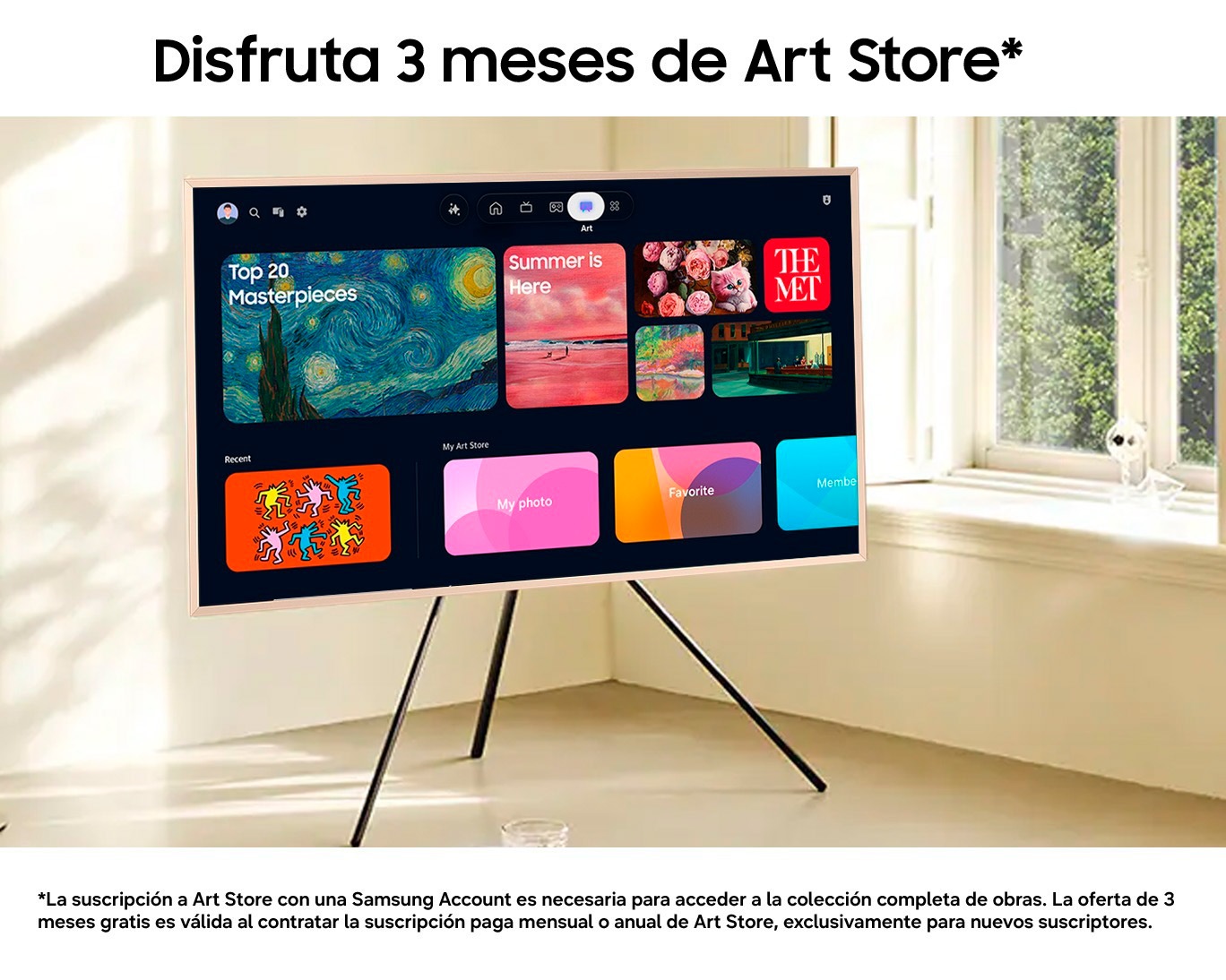 La suscripción a Art Store con una Samsung Account es necesaria para acceder a la colección completa de obras. La oferta de 3 meses gratis es válida al contratar la suscripción paga mensual o anual de Art Store, exclusivamente para nuevos suscriptores.